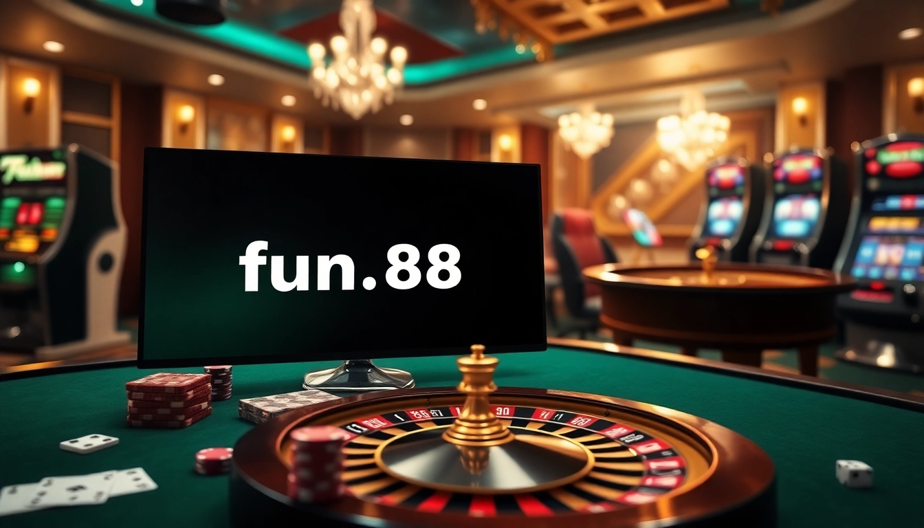 Experience thrilling online gambling at https://fun88.foundation/ with luxury casino elements like poker chips and cards.