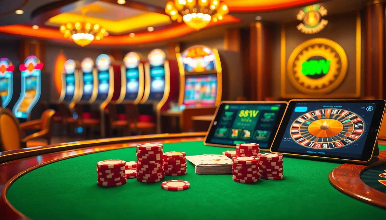 Experience the excitement of 88vv with vibrant poker chips and a luxurious casino atmosphere.