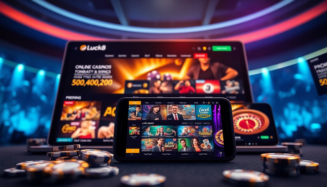 Experience the excitement of online gaming with the Luck8 platform, showcasing vibrant casino games and sports betting options.