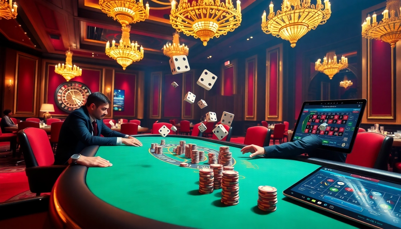 Players enjoying high-stakes poker at fun79 casino, with vibrant colors and luxurious atmosphere.